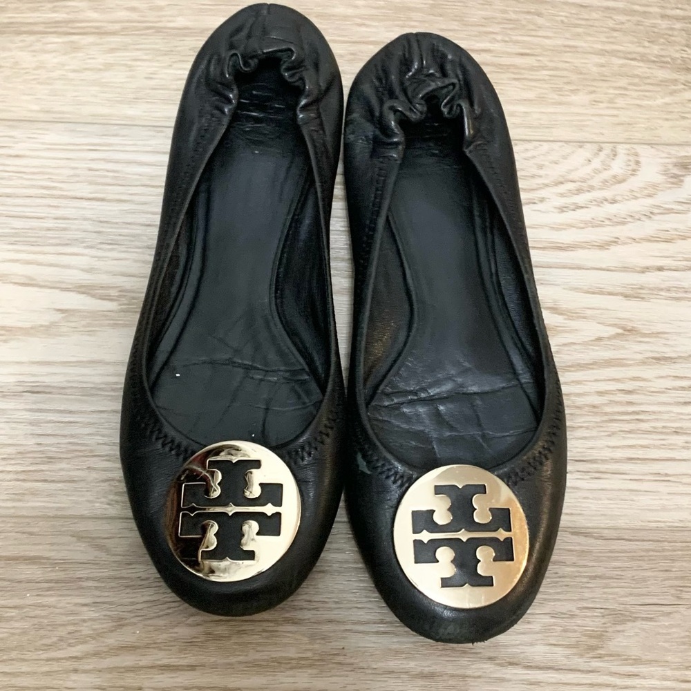 Tory Burch Reva Ballet Flats Black & Gold 8-1/2 8.5 - Picture 2 of 6